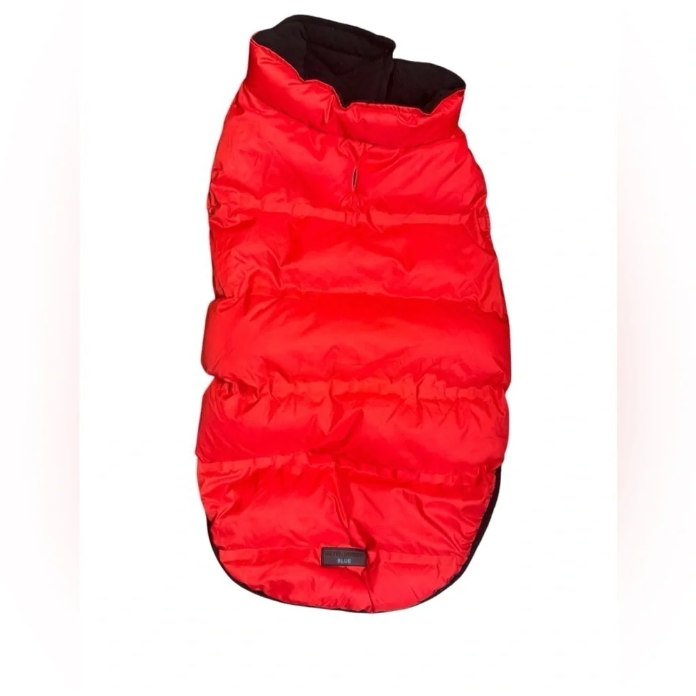HOTEL DOGGY BLUE Perfect Puffer red dog jacket parka coat Velcro closure cozy